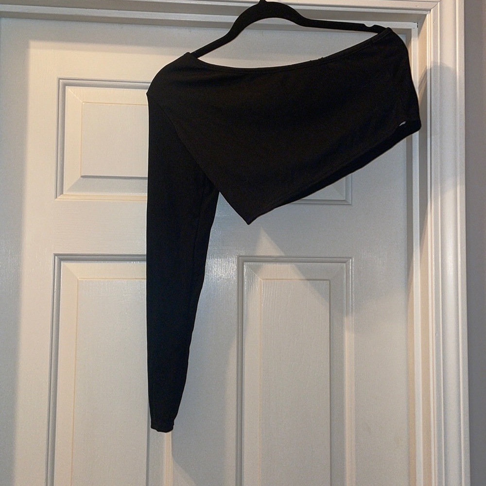 BOOHOO ONE SHOULDER BLACK RIB CROP TOP SZ 10